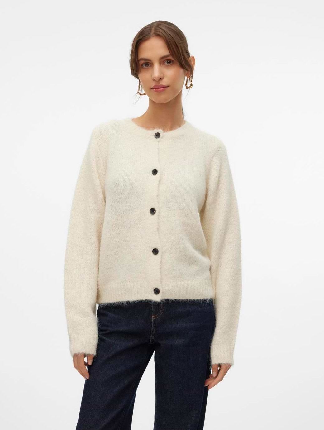 Vero Moda Novah Long Sleeve O neck Button Cardigan Birch