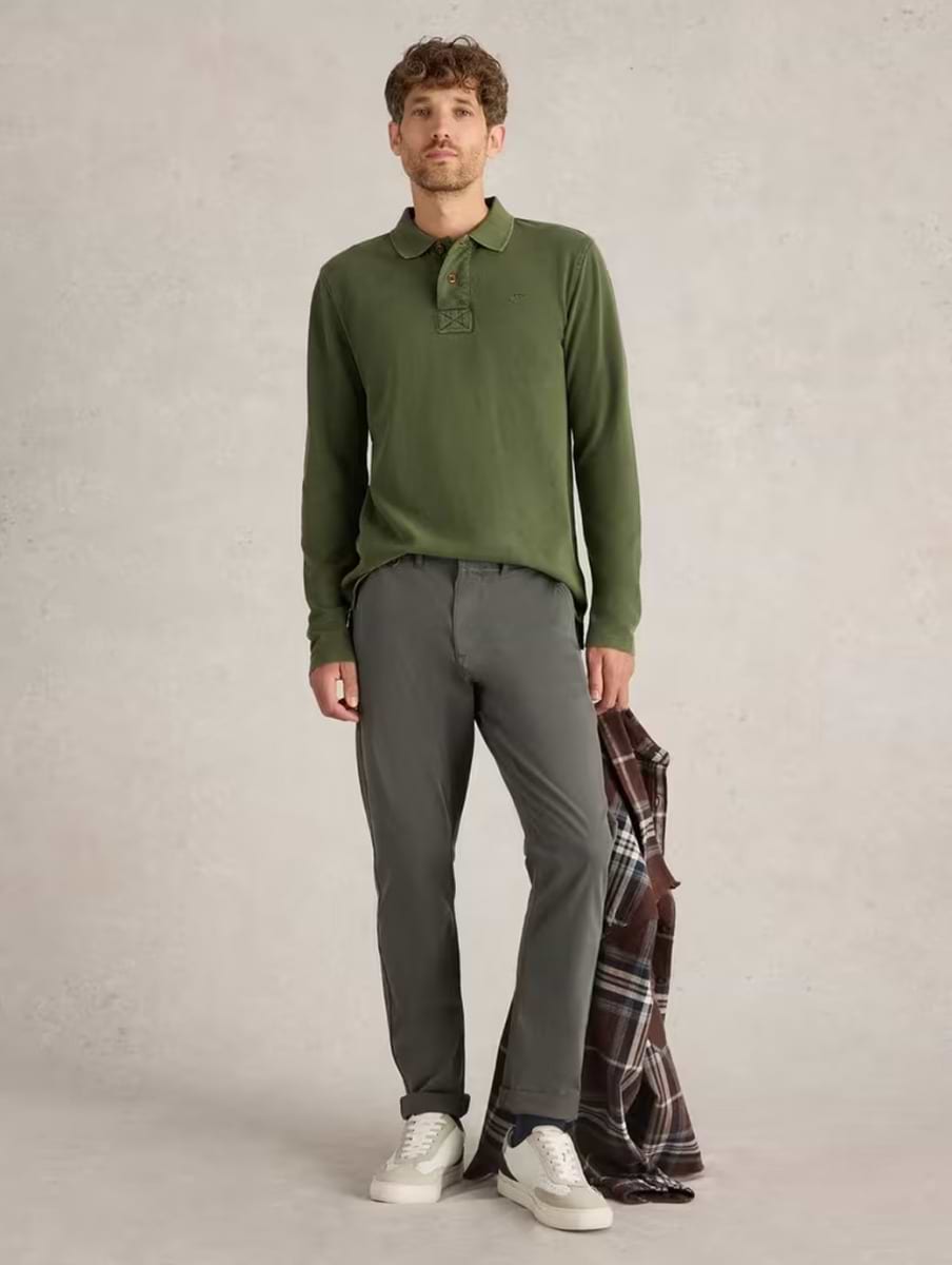 White Stuff Men's Long Sleeve Utility Polo Jade Green