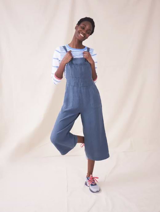 White Stuff Women s Debbie Linen Dungarees Mid Blue