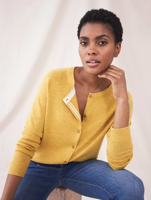 Yellow and white cardigan on sale