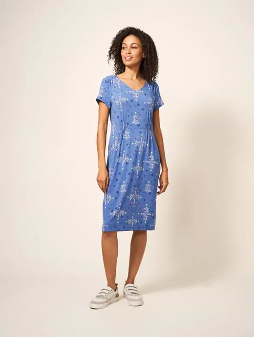 White Stuff Women's Tallie Eco Vero Jersey Dress Teal Multi