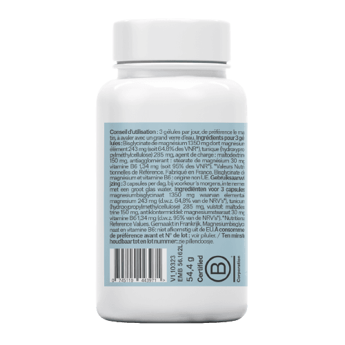 Magnésium Bisglycinate - B6 (fatigue, stress, crampes musculaires)