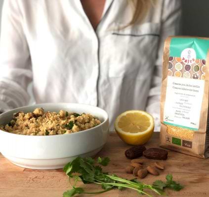 Couscous épicé de pois chiches et lentilles aux amandes