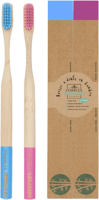 DUO Bamboo Tandenborstels Blauw & Roos