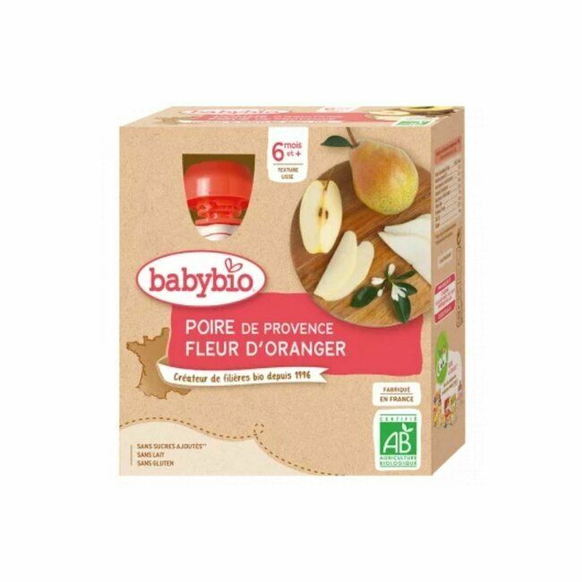 Babybio 4 Gourdes Poire fleur d'Oranger 6m