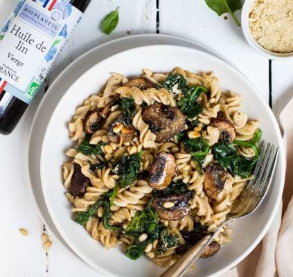 Pasta met teff & champignons
