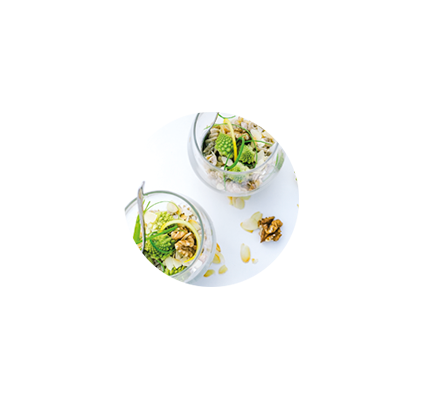 Al Dento roquefort crème met witte wijn, romanesco bloemkool en amandelschilfersimage