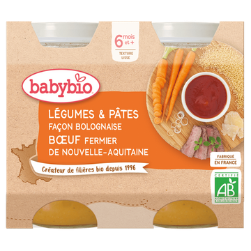 Légumes Pâtes Bolognaise Boeuf Fermier + 6 Mois BIO