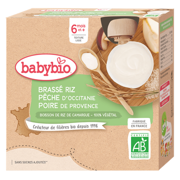 Brassé Végétal Riz Pêche Poire + 6 Mois BIO