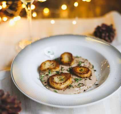 Mock scallops with chestnut cream