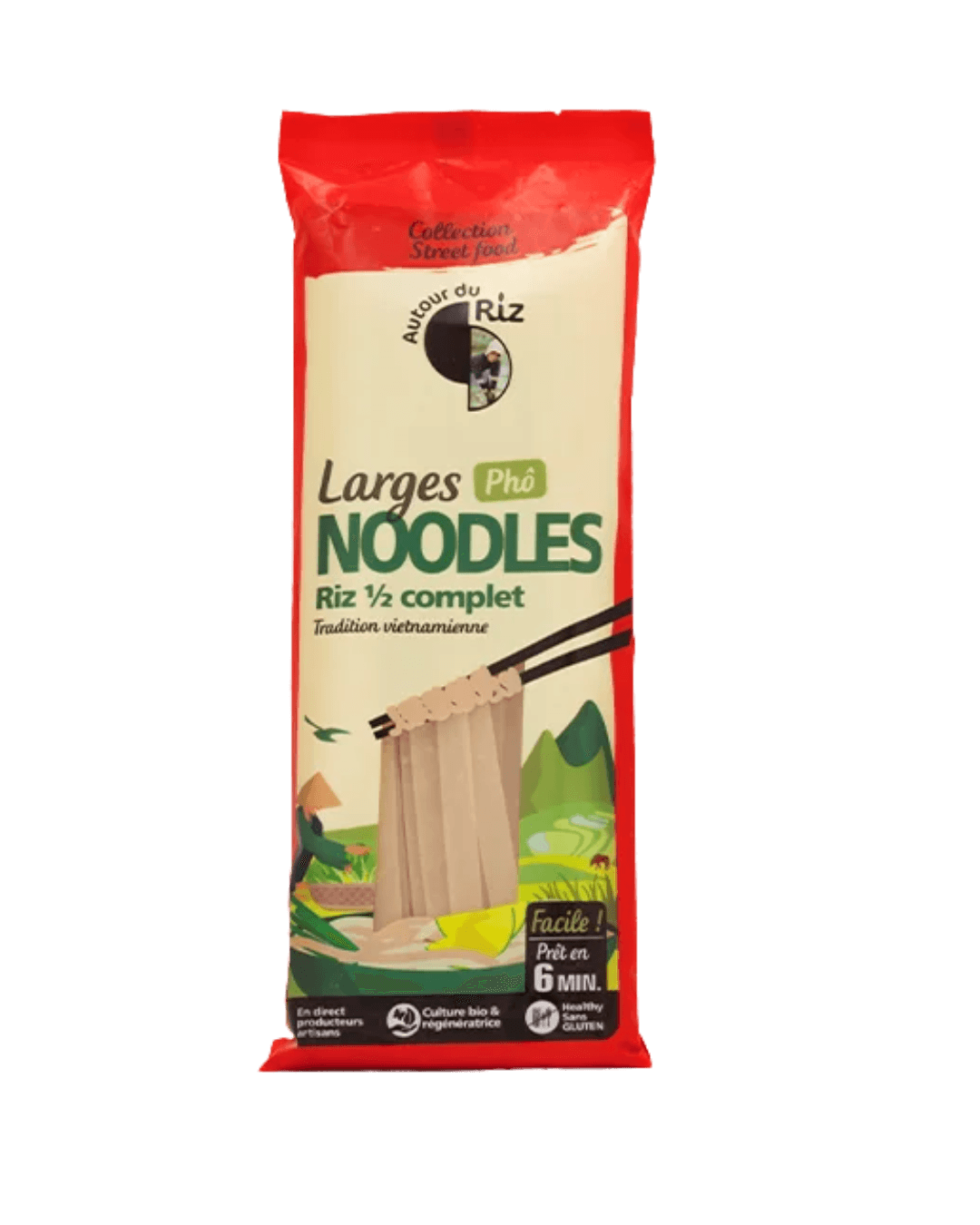 Wide, half-brown rice noodles