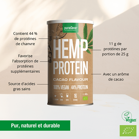 Poudre Protéinée Chanvre Chocolat (44% Protéine)