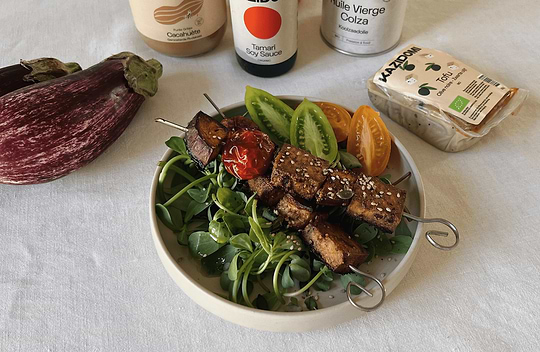 Marinated tofu & eggplant skewers