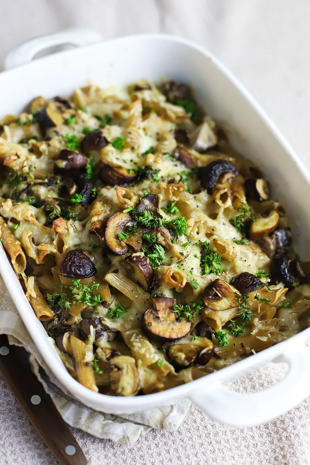 Mushroom pasta gratin