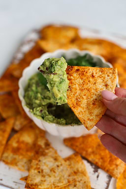 Homemade nachos and Mediterranean guacamole