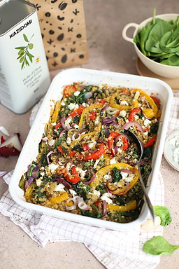 Gratin de quinoa aux légumes rôtis et feta