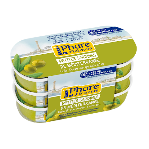 Lot de 3 Petites Sardines de Méditerranée huile d'olive vierge extra bio