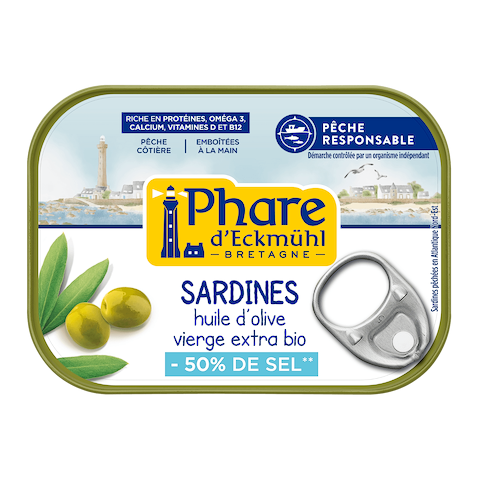 Sardines huile d'olive vierge extra bio -50% sel