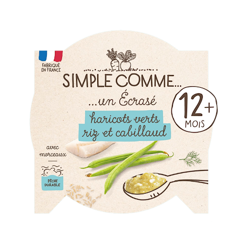 Assiette Haricots verts Riz Cabillaud + 12 mois