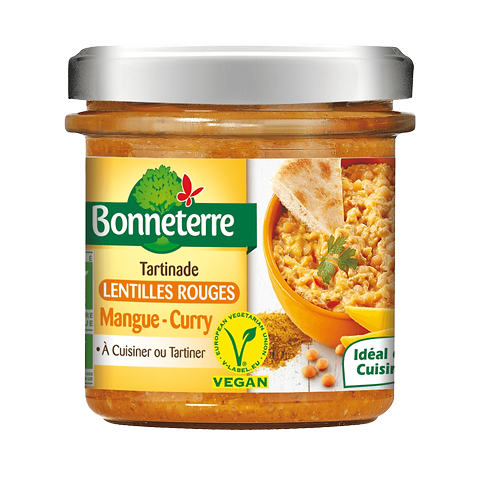 Spread van rode linzen mango kerrie
