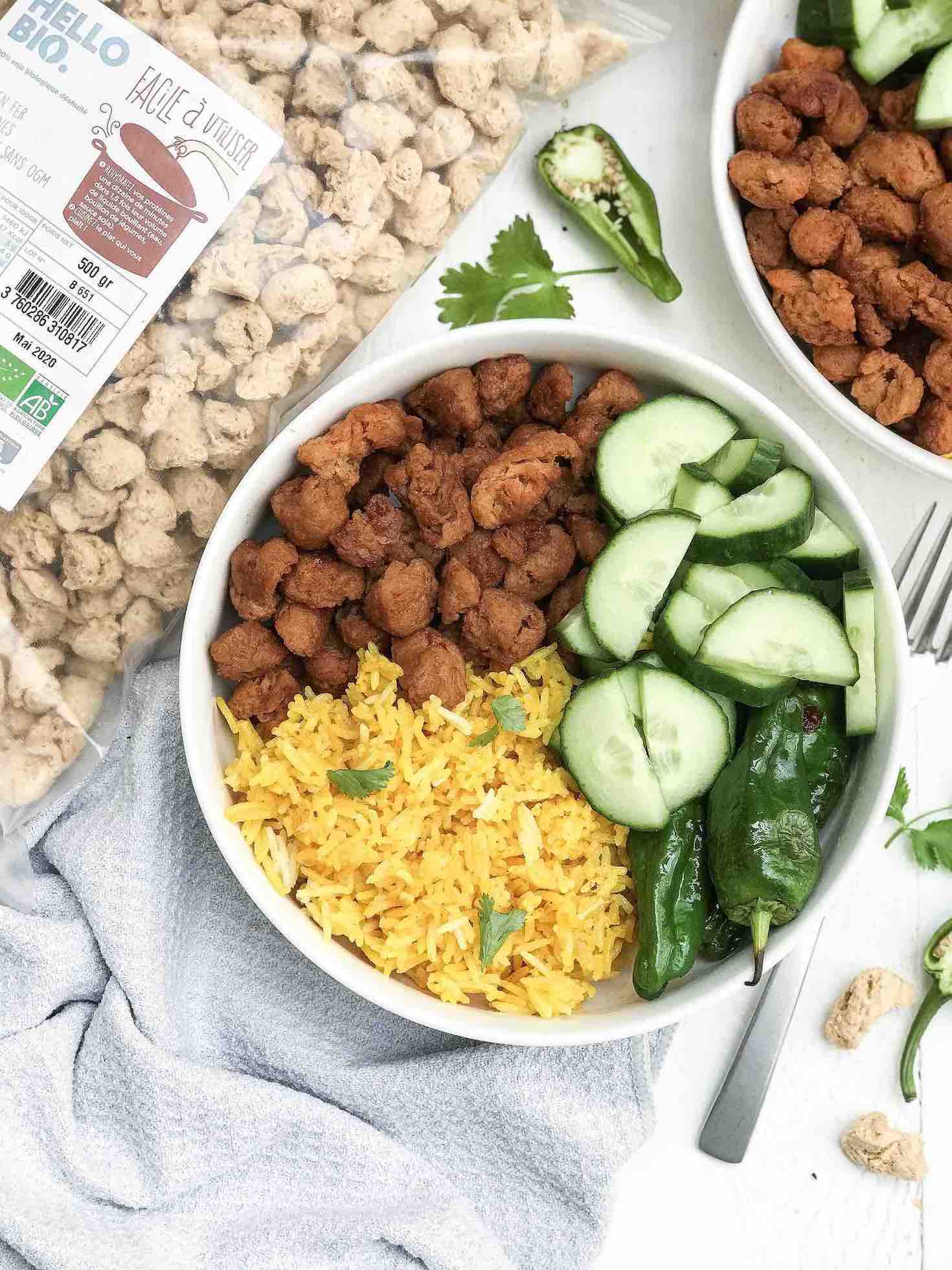Soja poêlé et riz aux épices