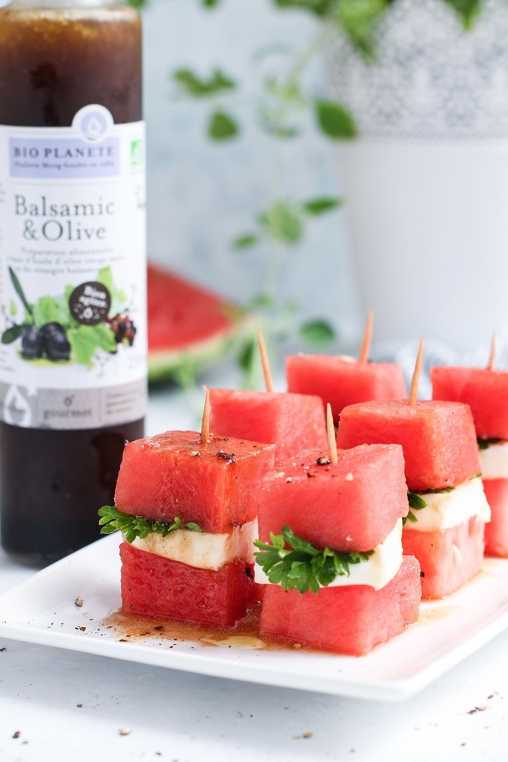 Mini brochettes pastèque mozzarella
