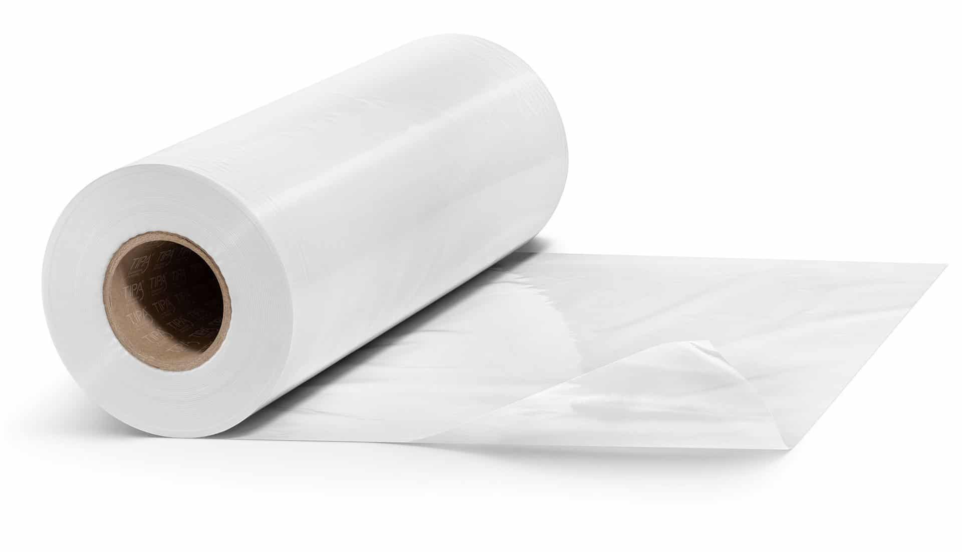a roll of clear laminate film for food packaging