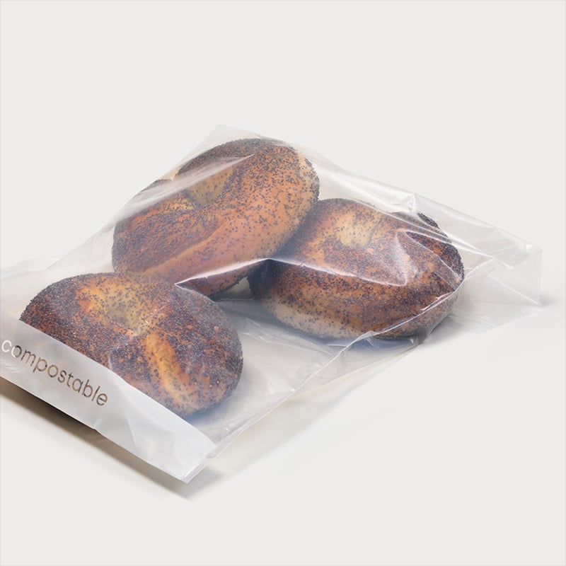 bread in clear compostable packaging