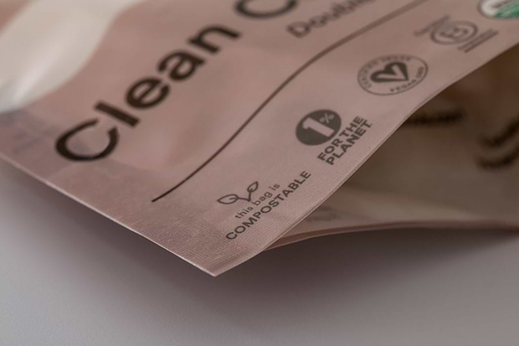 A close up of a compostable bag