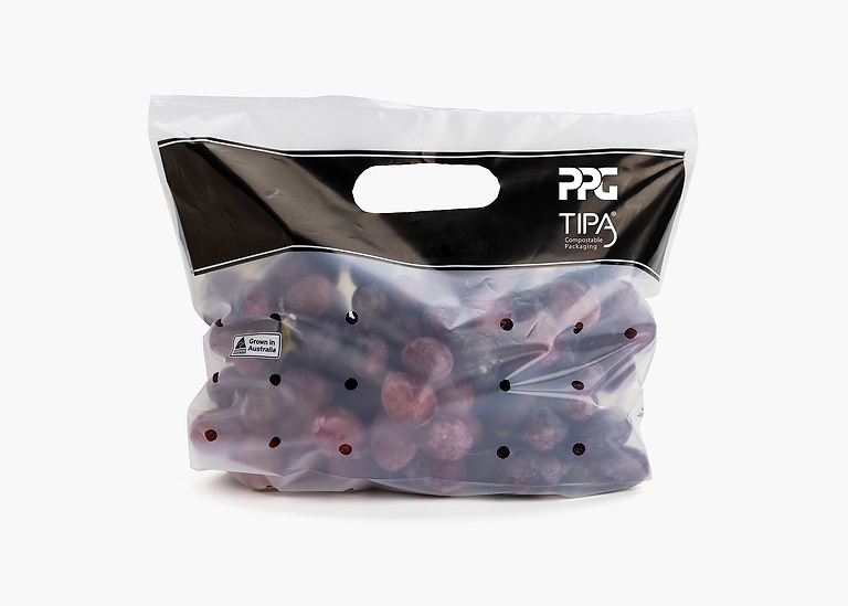 Grapes in Tipa compostable packaging