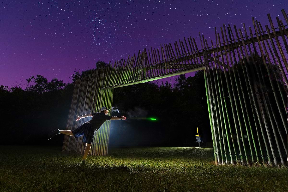 playing disc golf at night