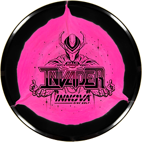 Halo Star Invader - All Purpose Straight Putt & Approach Disc. Black rim. Pink center.