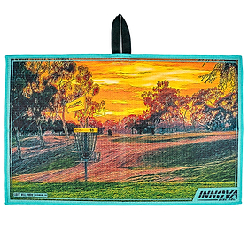 2023 Innova Disc Golf Towel. Teal color. Goat Hill Course scene. Oceanside, CA. Front.
