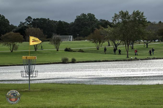 Wind can be quite the factor during Monday Qualifying. Here, Hole 5's attests to that.
