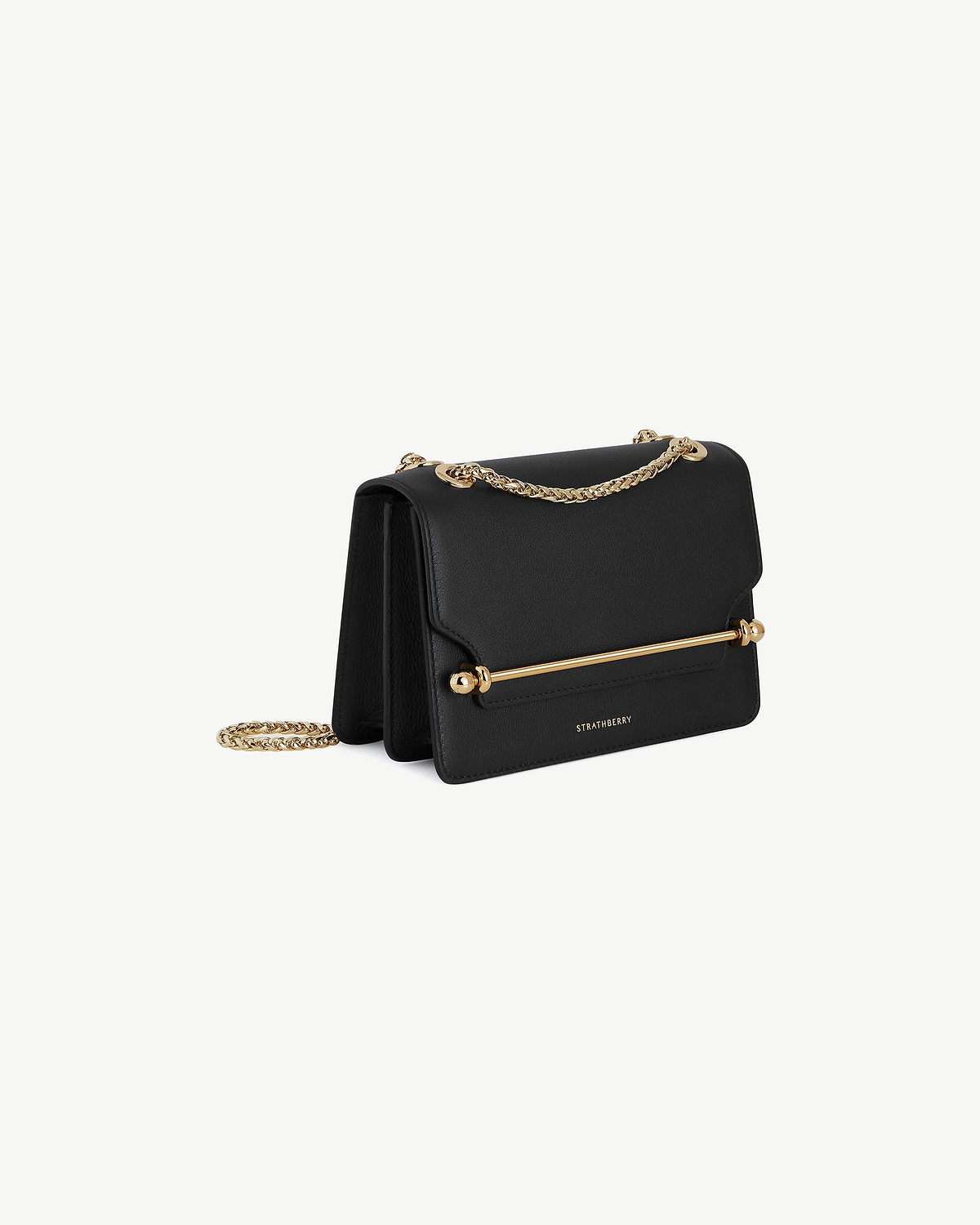 Black Strathberry East/West mini bag with gold chain and bar hardware