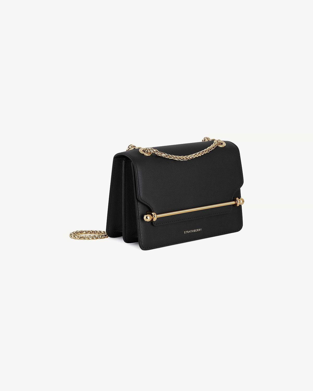 Black Strathberry East/West mini bag with gold chain and bar hardware