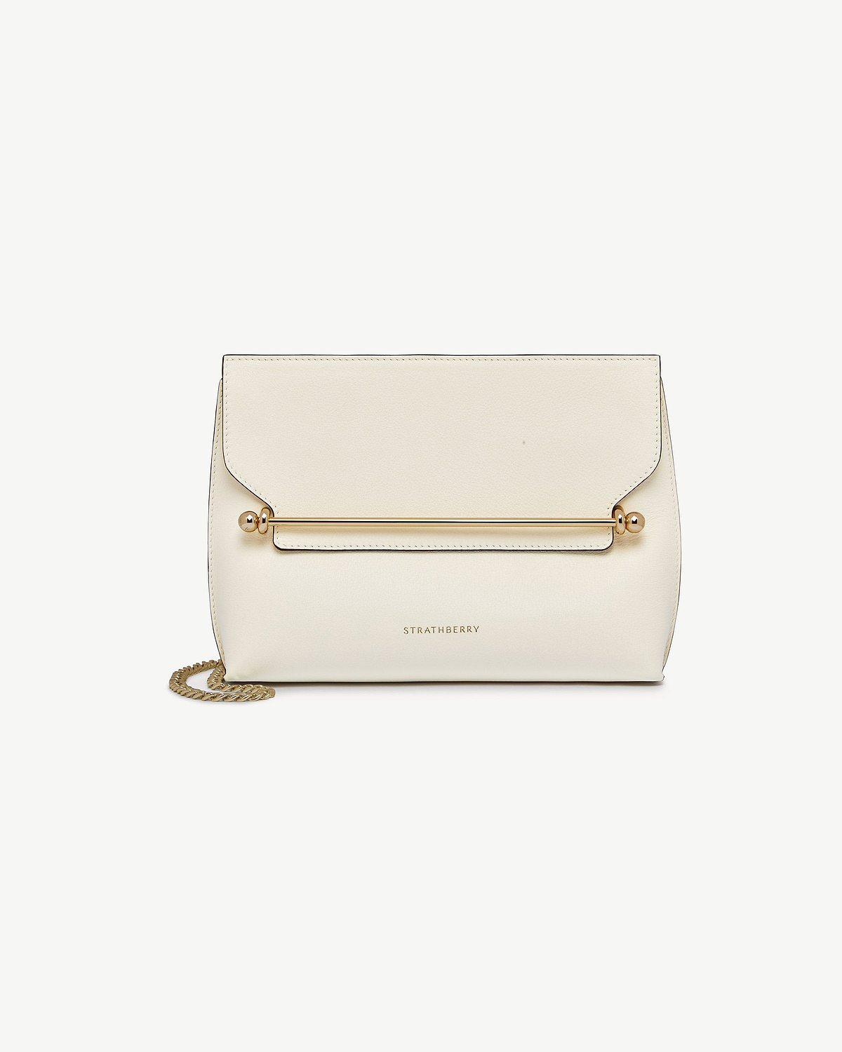 Strathberry Stylist bag in vanilla leather with gold bar and chain
