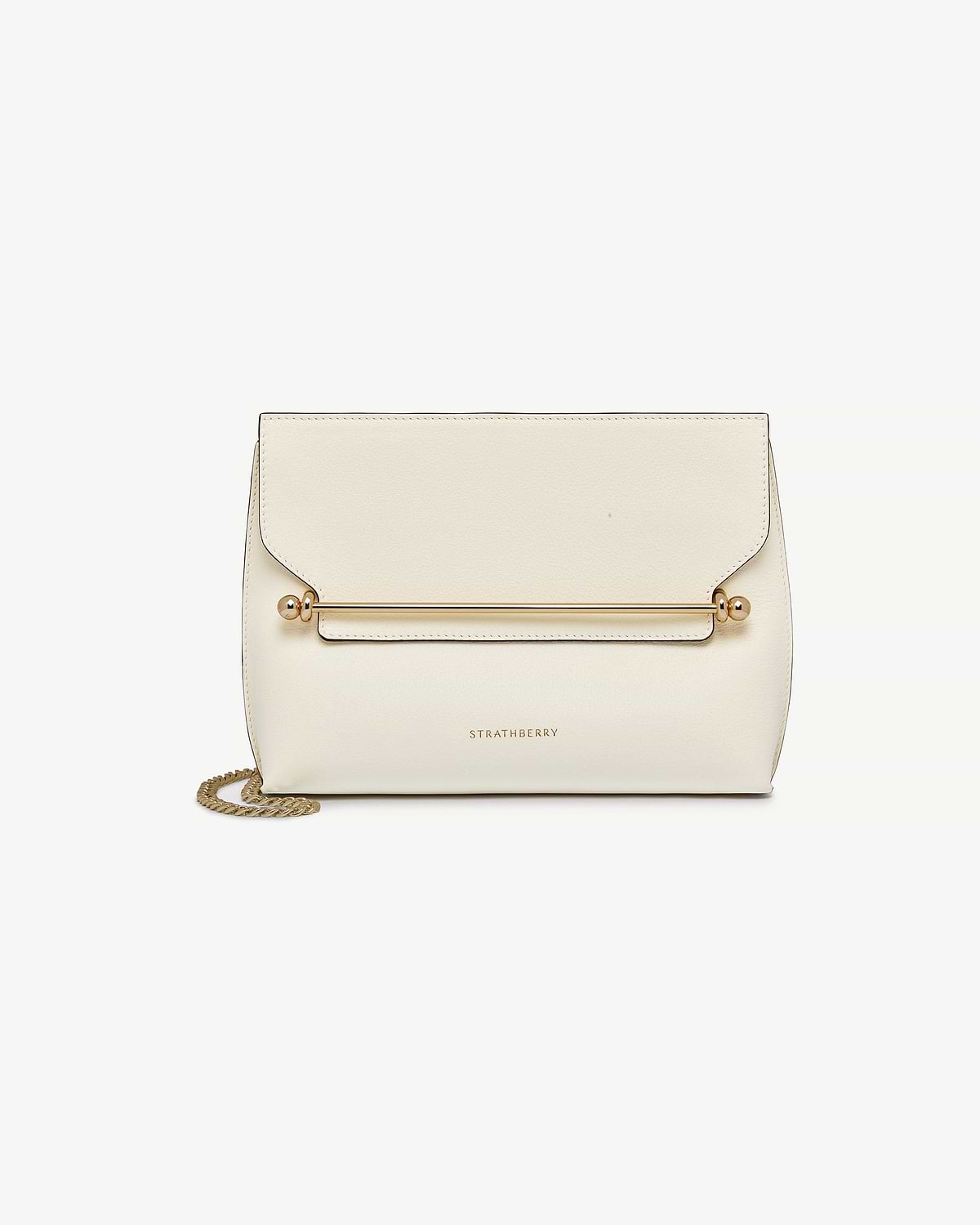 Strathberry Stylist bag in vanilla leather with gold bar and chain
