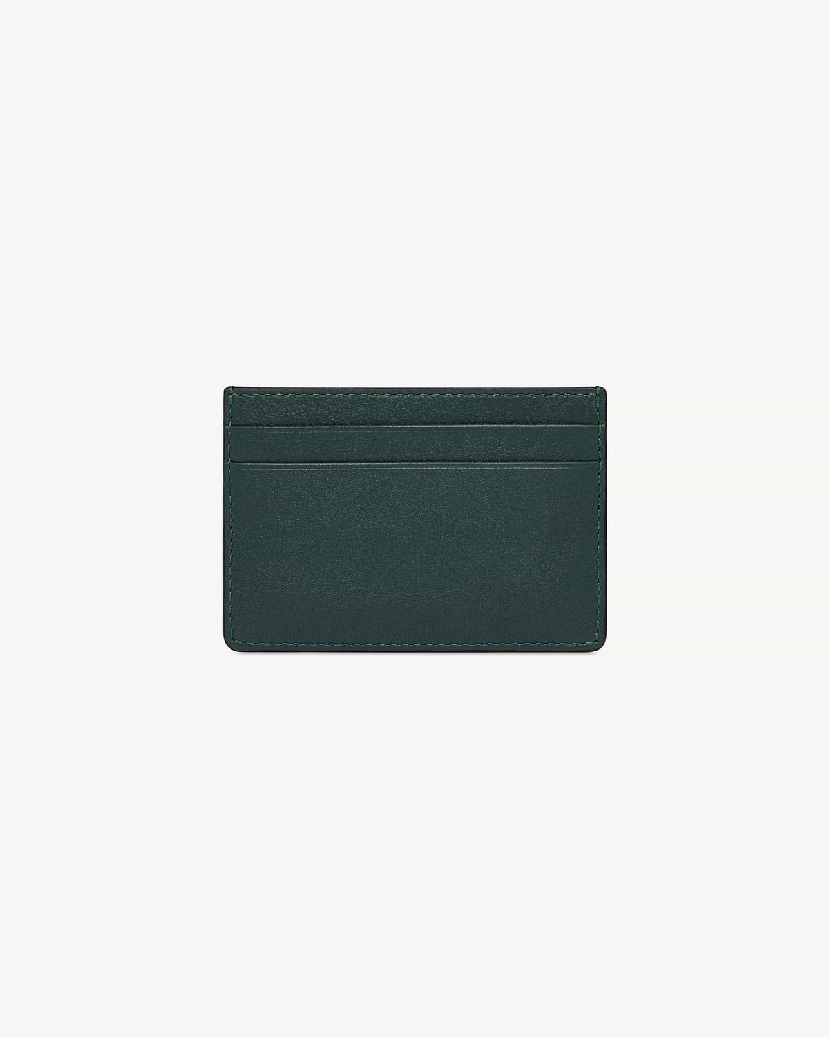 Bottle green leather cardholder with multiple card slots and stitched edges.