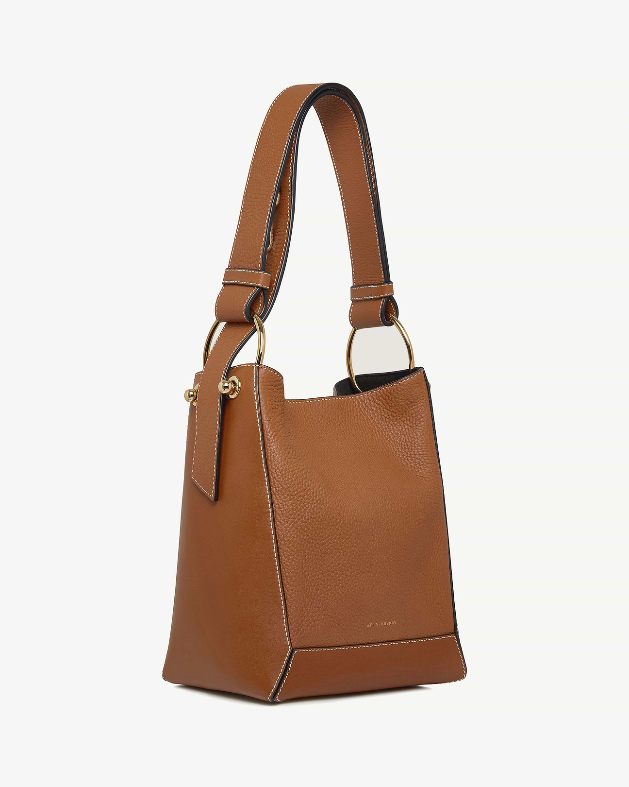 Lana Midi Bucket Bag - Tan with Vanilla Stitch | Strathberry