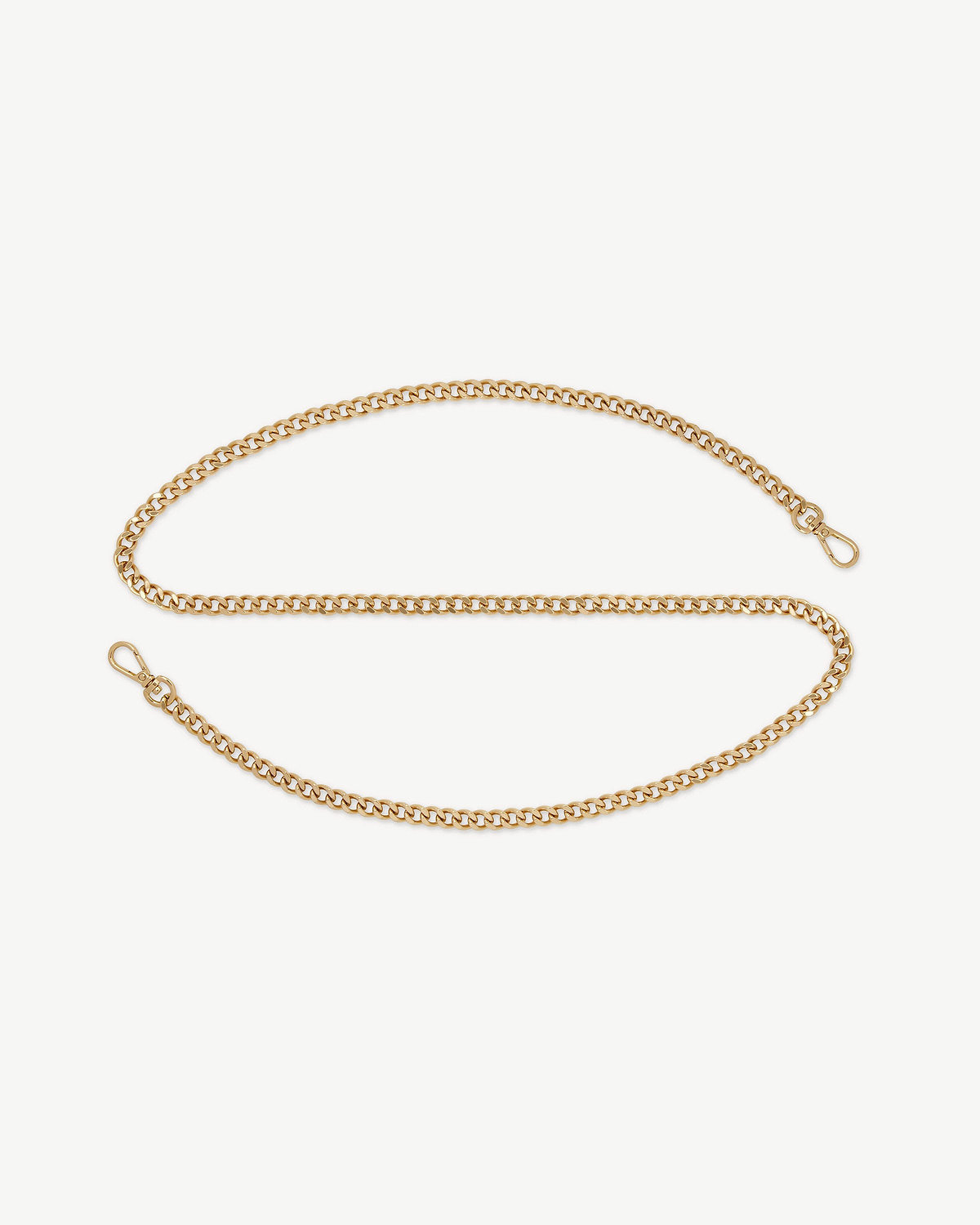 Short gold crossbody chain strap with lobster clasps at both ends.