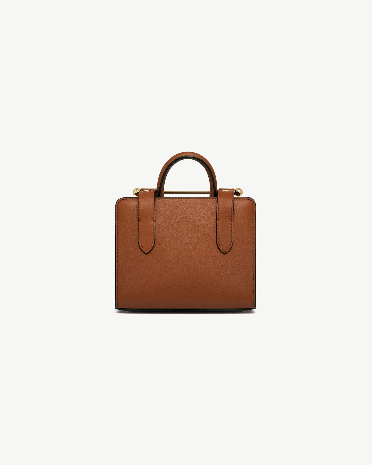 Chestnut nano tote with top handles and gold bar fittings, front view.