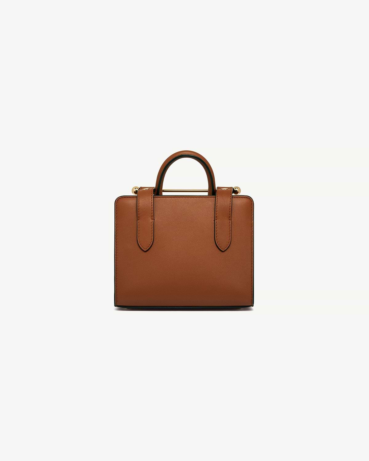 Chestnut nano tote with top handles and gold bar fittings, front view.