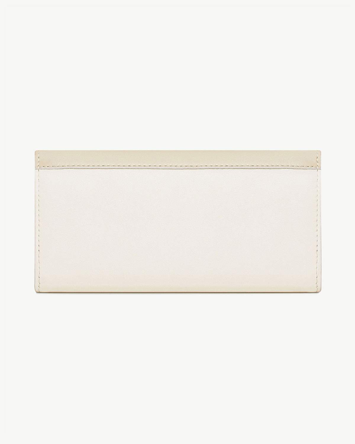 Vanilla and diamond two-tone long wallet with stitched edges on white background.