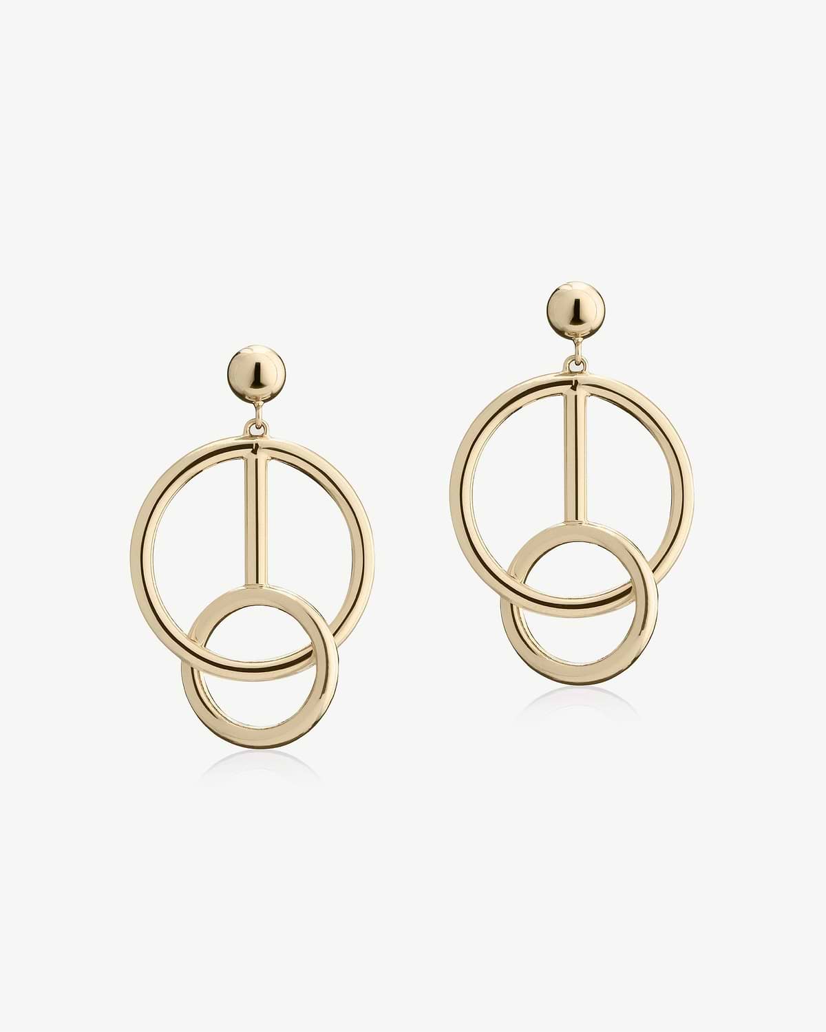 Pair of 22 carat gold gilded music bar hoop earrings with linked circular hoops.