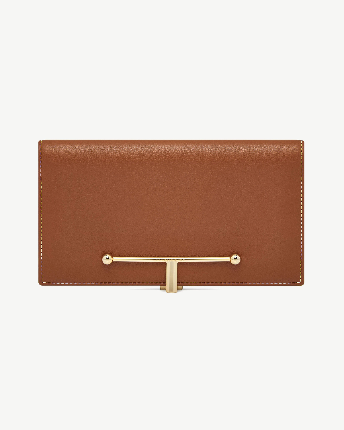 Large Melville Street wallet in chestnut leather with vanilla stitching and gold bar fastening