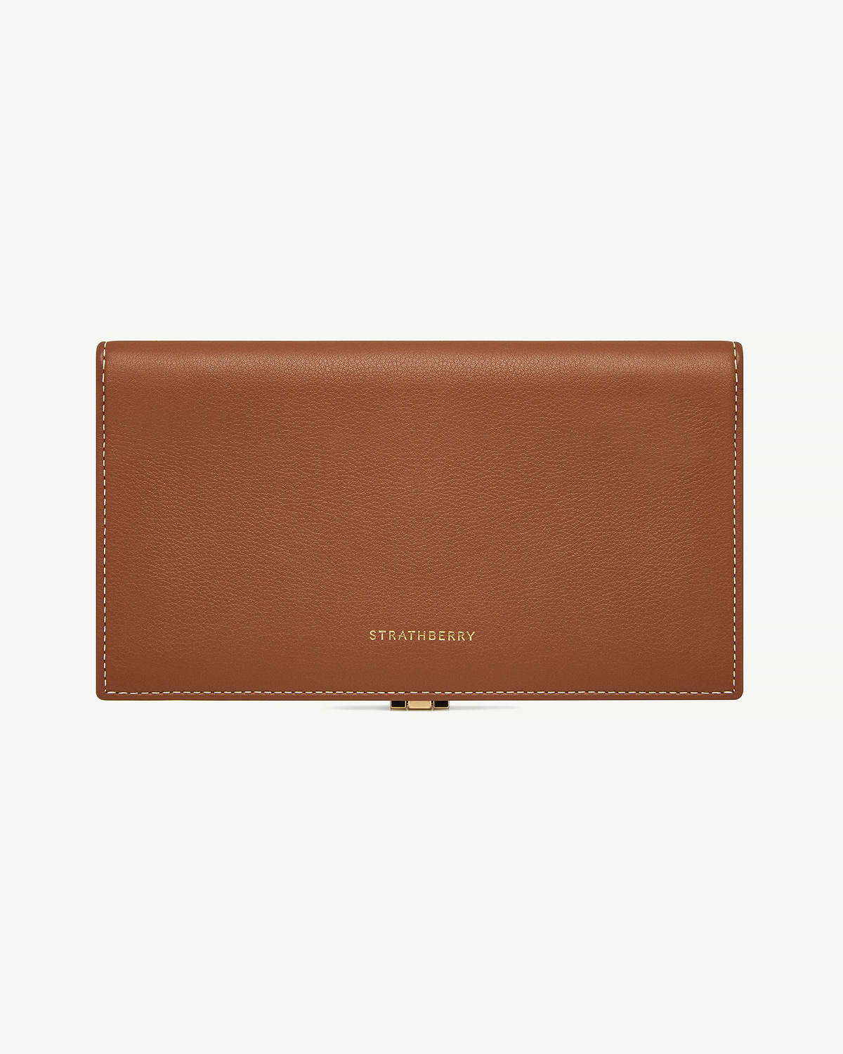 Chestnut leather large Melville Street wallet with vanilla stitching and gold Strathberry logo.