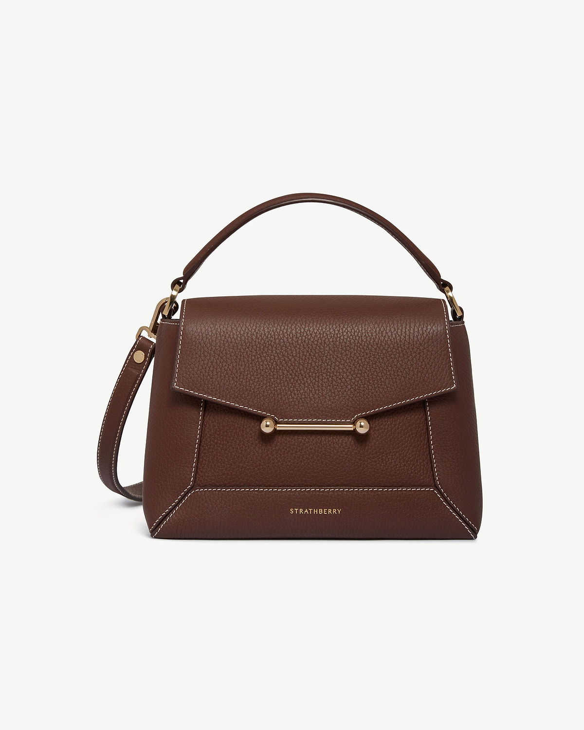 Strathberry Mosaic bag in chocolate leather with vanilla contrast stitching and gold hardware