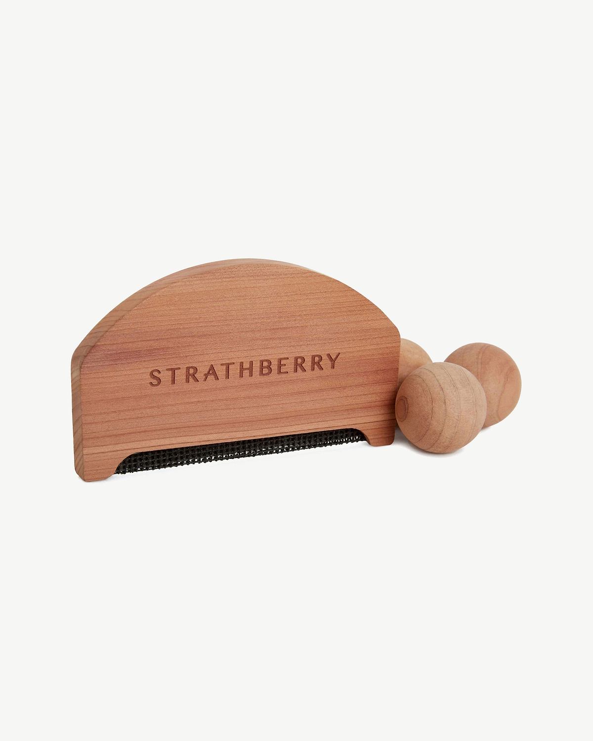 Strathberry wooden lint brush with handle and two wooden ball rollers