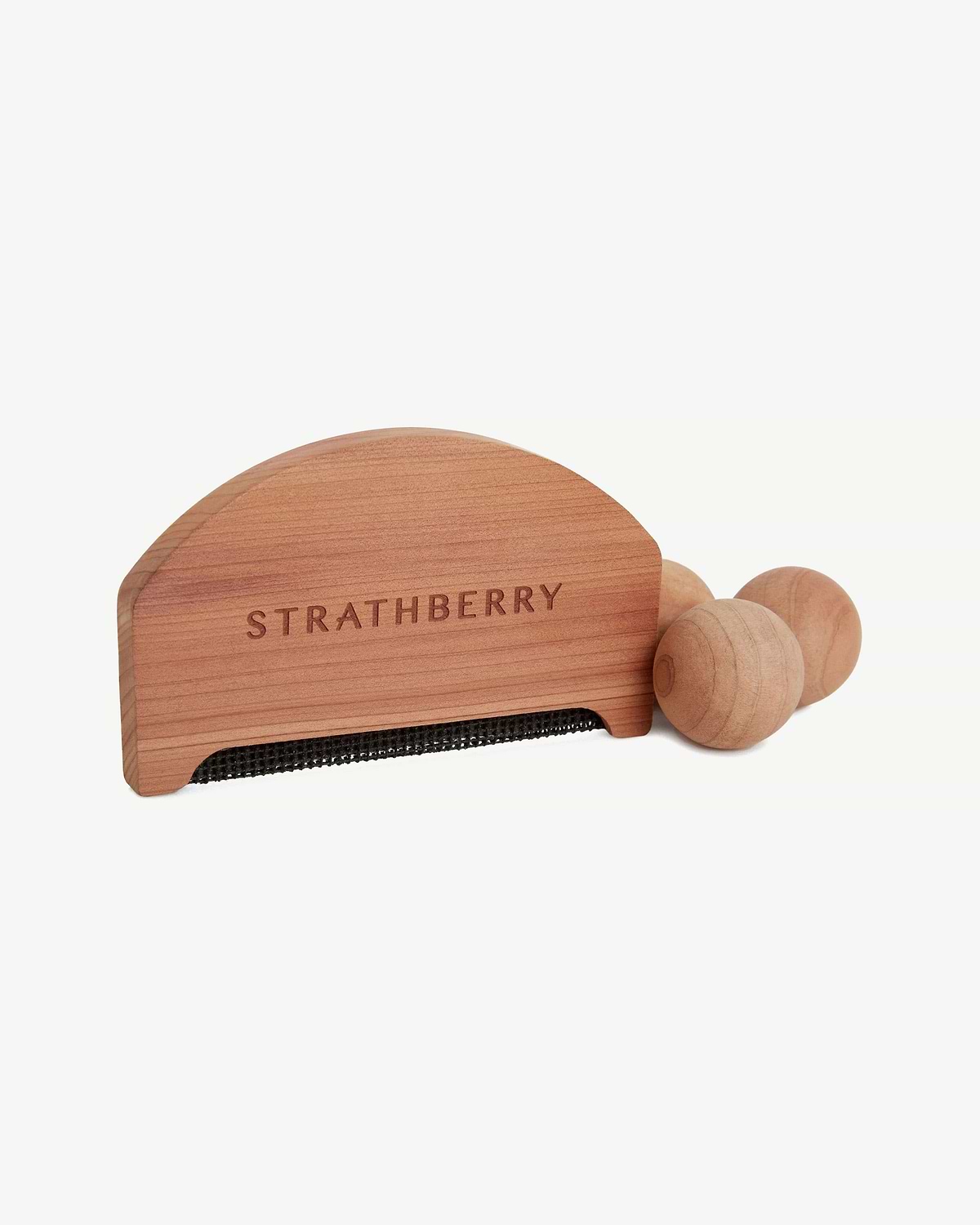 Strathberry wooden lint brush with handle and two wooden ball rollers